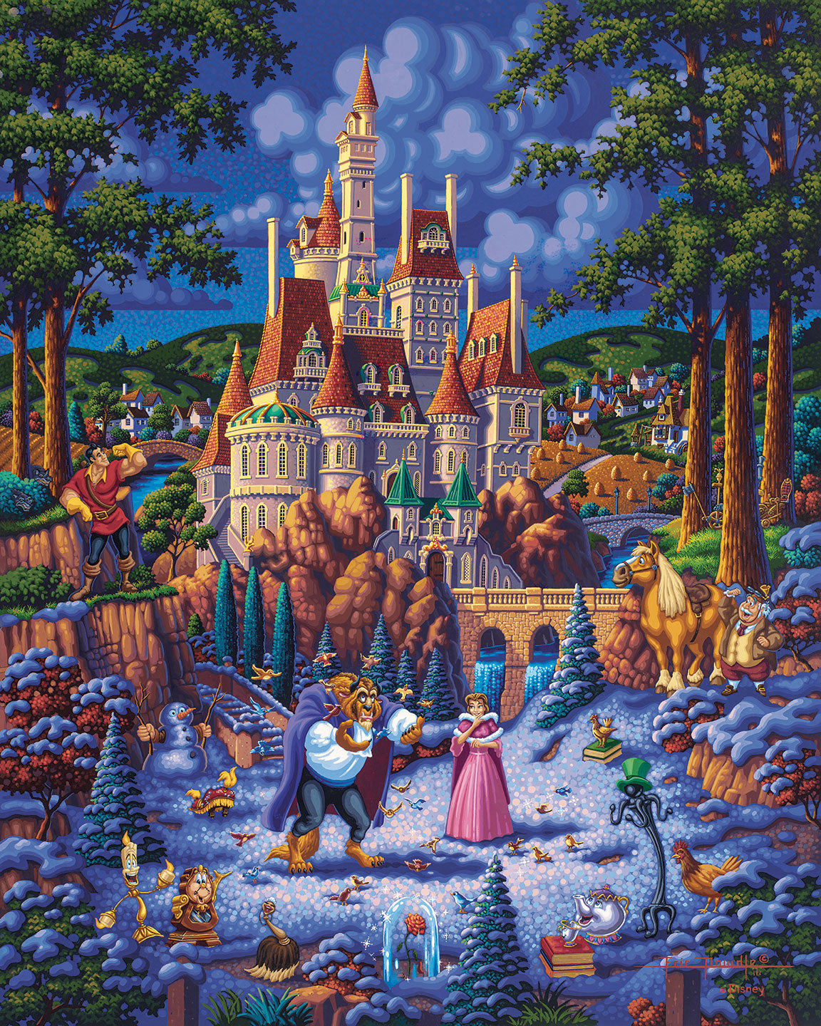 Beauty and the Beast Finding Love - 30" x 37" Canvas Wall Murals (Onyx Black Frame)