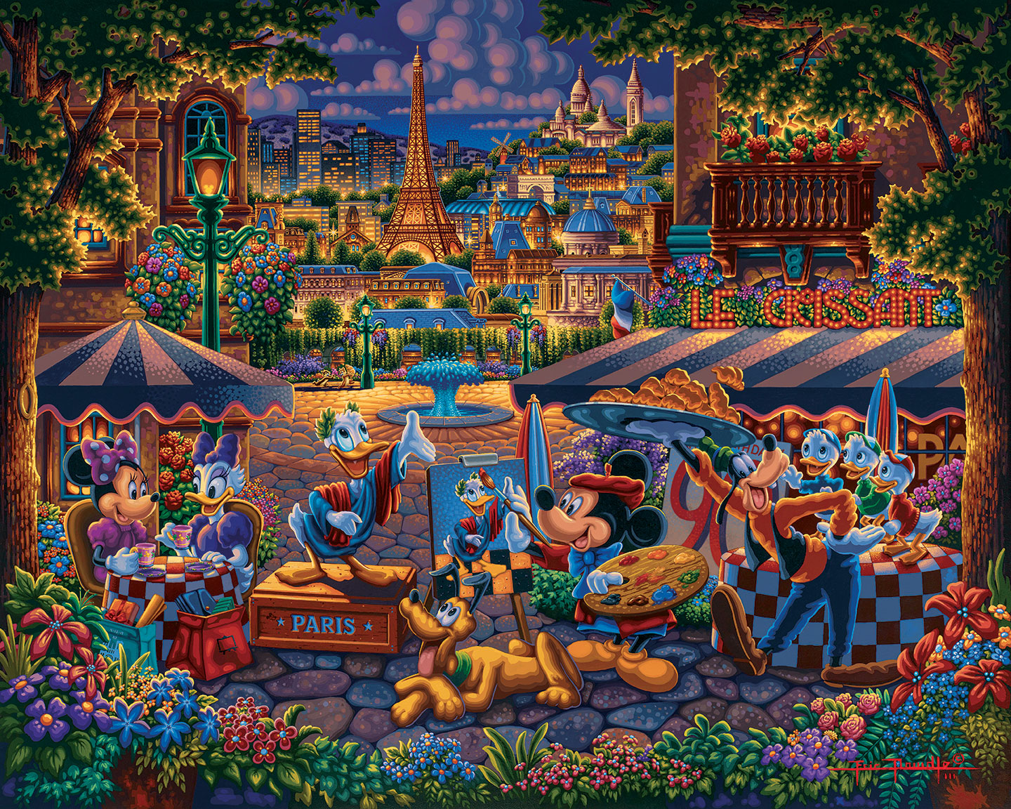 Mickey And Friends Painting in Paris Gallery Wrap Canvas